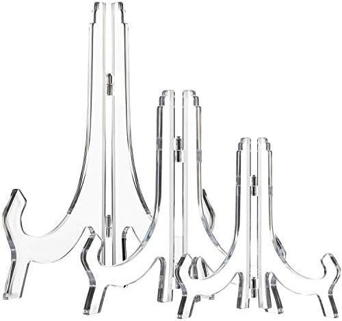 HESTYA 3 Pieces 4.5/7/9.8 Inch Clear Acrylic Easels Display Stands Plate Stands Holders to Display Pictures or Other Items for Weddings, Birthdays, Home Decoration, Tables