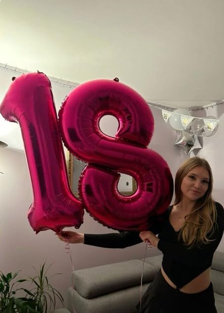 Hot Pink Foil Number 8 Balloon 40 Inch, Helium Mylar Eight Number 8 18 28 38 48 58 80 88 Birthday Balloons, 8th Hot Pink Women Men Wedding Anniversary, Graduations Party Supplies
