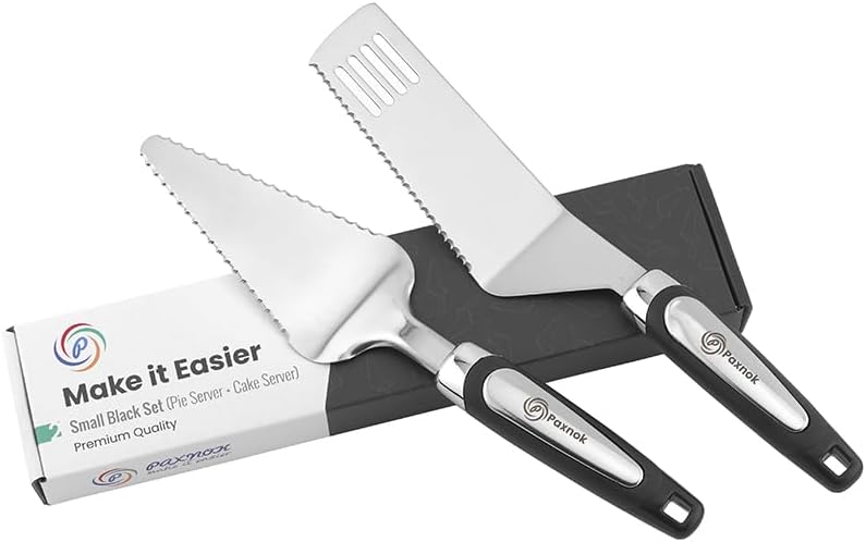 Pie Server Spatula and Cake Slicer Set with Luxury Gift Box, Black Stainless Steel Set - Kitchen Essentials for Cutting & Serving Desserts, Brownies, Lasagna - Great for Anniversary, Christmas Spatula