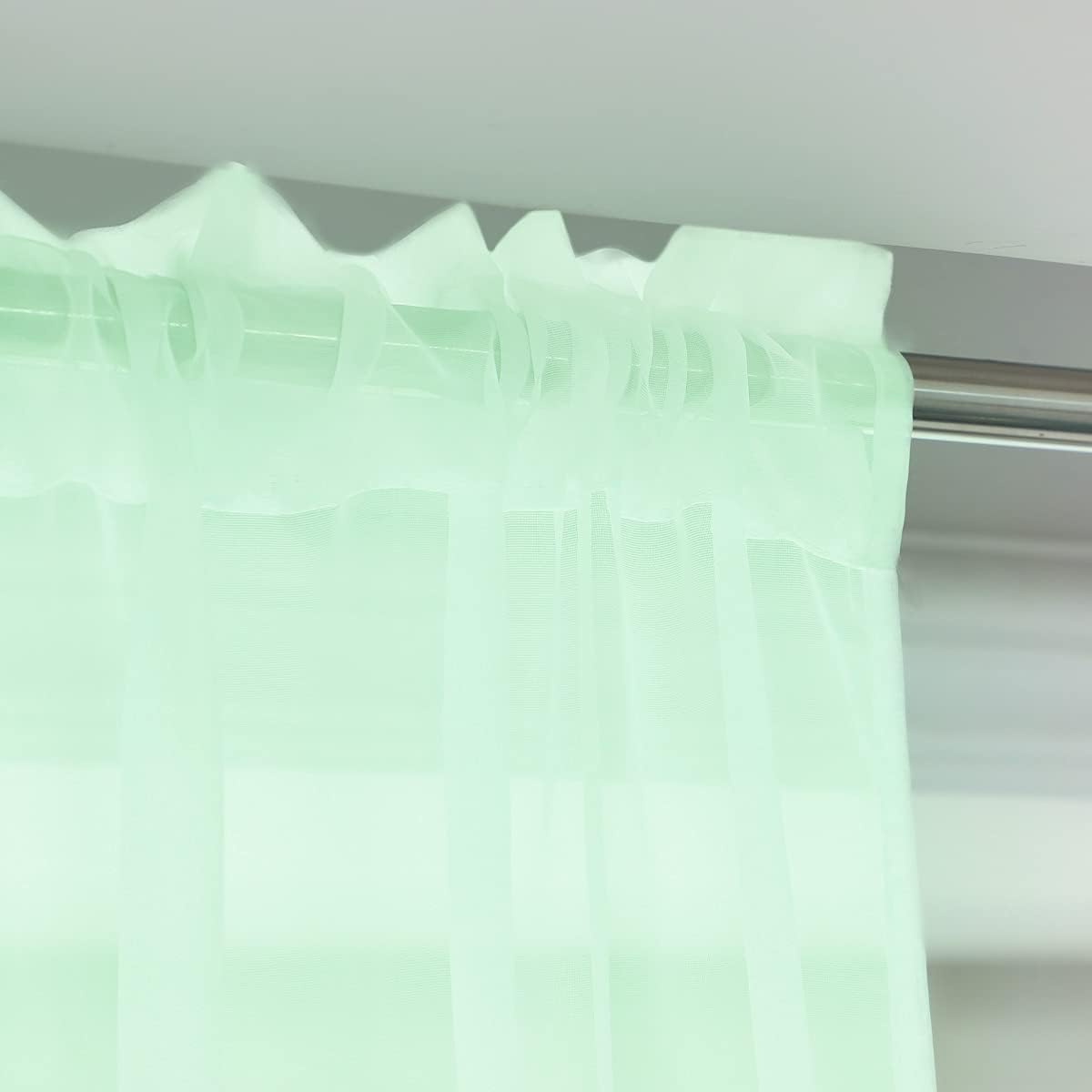 Window Light Green Sheer Curtains 48 Inches Width 120 Inches Long 2 Panels Sheer Curtain Clear Curtains Basic Rod Pocket Panel for Home Living Room Bedroom Kids Room Yard Patio Parlor Sliding