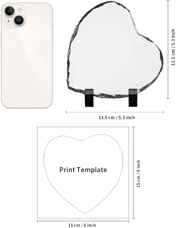 PYD Life 12 Pack Sublimation Photo Slates Heart Shape Rock Blanks 5.3 x 5.3 Inch Bulk Square Stone Frame White with Display Holder for Heat Press Transfer Printing