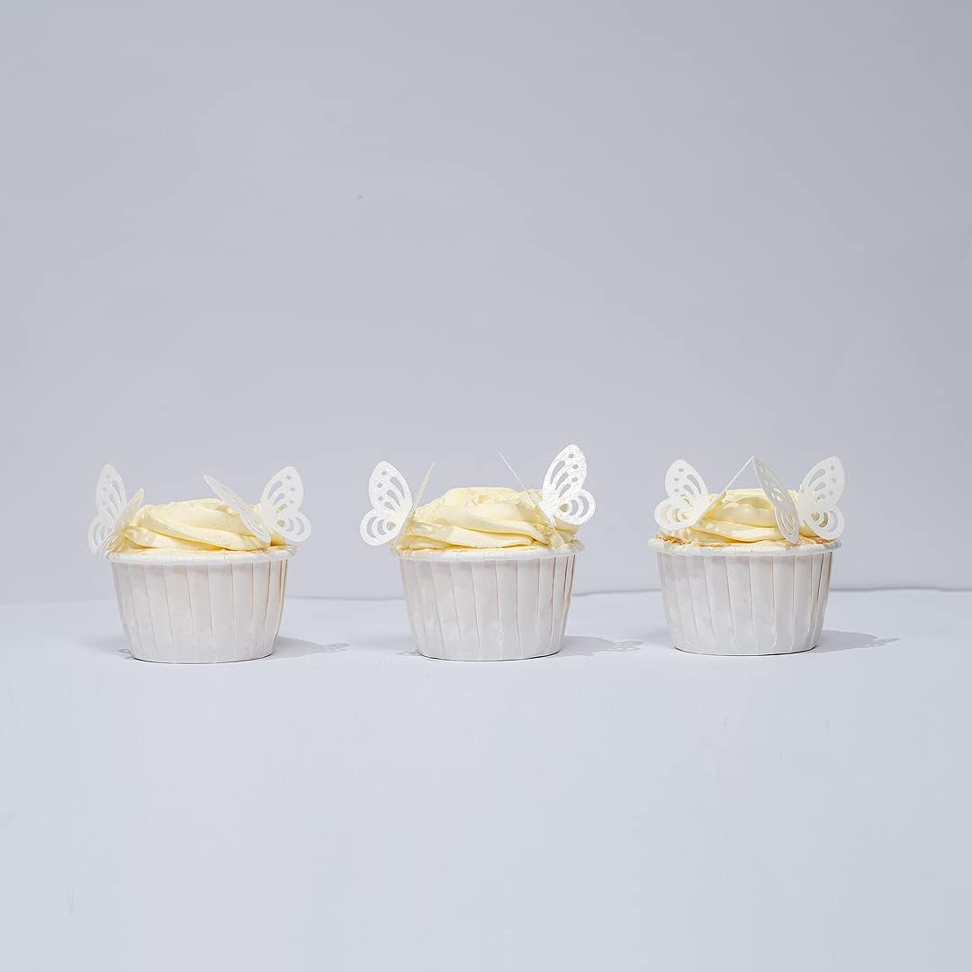 Edible Flowers Edible leaves &Edible butterflies Wafer Paper Cake Cupcake Toppers for Decorating Rice Paper Flower Food Decorations for Baking Girl Birthday Party Mix Size Color (white butterflies60)