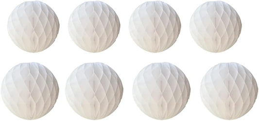 8pc Honeycomb Balls Party Decorations 8'' 10'' Tissue Paper Pom Poms Flower Balls Hanging Paper Honeycomb Balls for Party Baby Shower Birthday Wedding Nursery Wall Decor(8'' 10'' White)