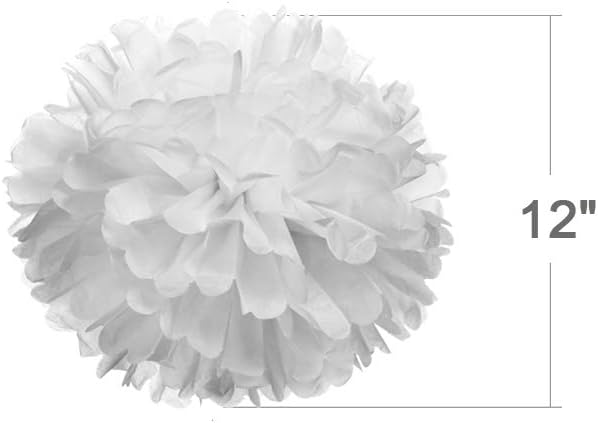 12" White Tissue Pom Poms DIY Hanging Paper Flowers for Party Decorations, 12 pcs