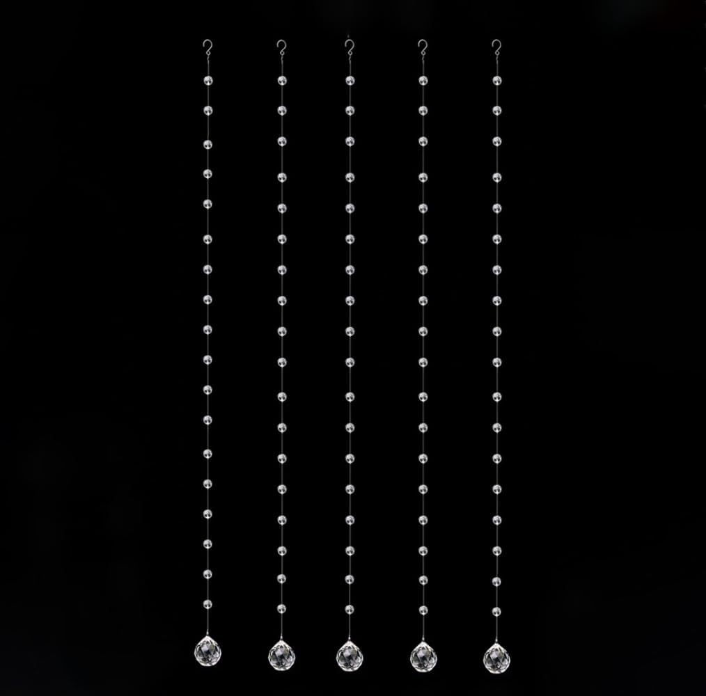 Crystal Beaded String Clear Glass Beads Garland Strands Hanging Wedding Arch Decor Curtain Chandelier Christmas Tree Ornaments Door String Beaded Drapes Decoration Accessories(3.3 Feet 5pcs)