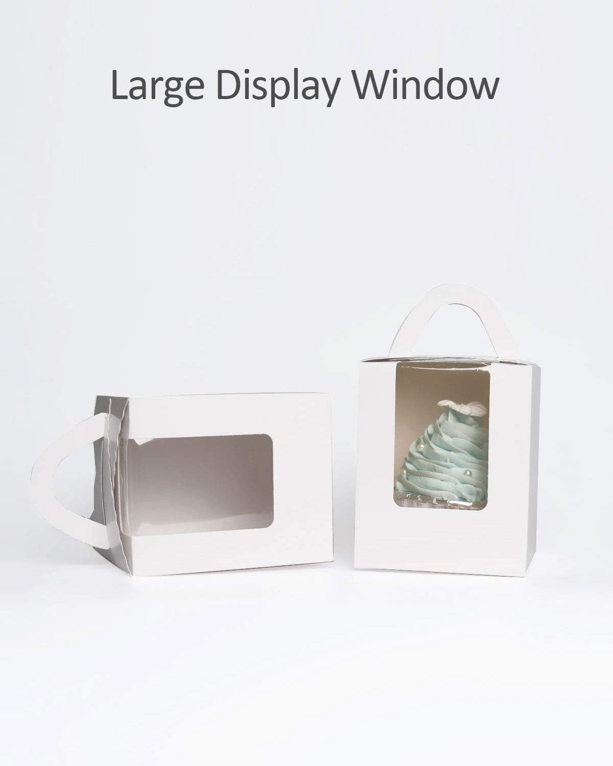 qiqee 60pcs Cupcake Boxes Individual Disposable White Single Box with Window 3.6 * 3.6 * 4.3inch Cupcake Containers/Holders