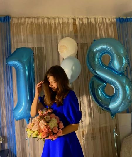 40 Inch Big Pearl Blue 9 Balloon Number, Jumbo Giant Happy 9th 19 29 39 49 99 Birthday Party Decorations, Large Nine Mylar Foil Anniversary Birthday Party Engagement Decorations