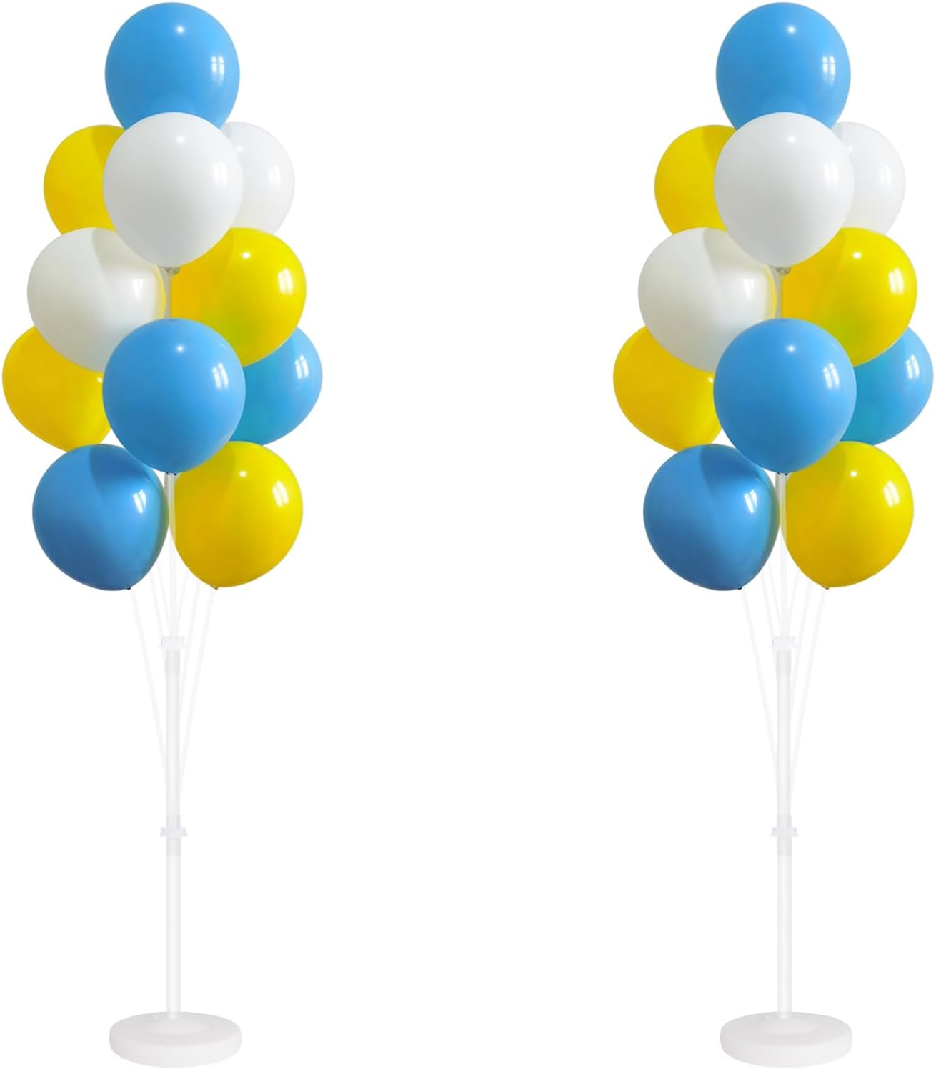 Balloon Column Kit for Floor- Set of 2,Balloon Columns with Stand, Base and Pole,Balloon Tower Backdrop Decoration for Wedding, Baby Shower, Birthday Party, or Bachelorette Parties (Blue Yellow White)