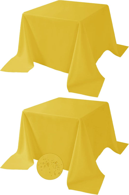 Fokitut 2 Pack Waterproof Square Tablecloth, 90x90 Inch, Stain Resistant and Wrinkle Polyester Table Cloth, Fabric Table Cover for Kitchen Dining, Wedding, Party, Holiday Dinner-Yellow