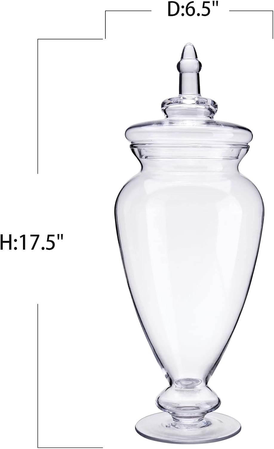 Glass Large Apothecary Jars, Clear Candy Bowl Dishes Holder Elegant Storage Buffet Display, Decorative Wedding Candy Organizer Canisters (Height: 17.5" Body: 6.5")