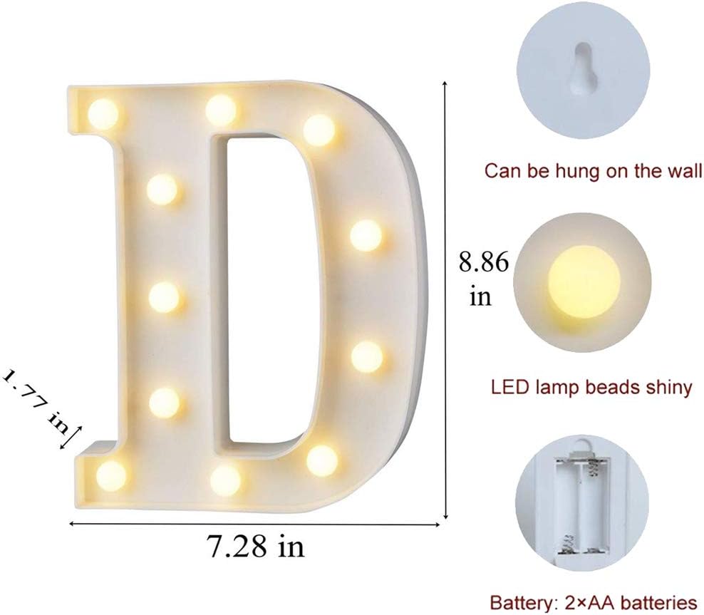 MUMUXI Marquee Light Up Letters | Large Light Up Numbers | Battery Powered and Bright with Every Letter of the Alphabet | For Wedding, Birthday, Party, Celebration, Christmas or Home Decoration (D)