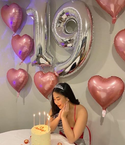 40 Inch Big Silver 19 Balloon Number, Jumbo Giant Happy 19th 91 Birthday Party Decorations, Large 19 Mylar Foil Anniversary Birthday Party Engagement Decorations