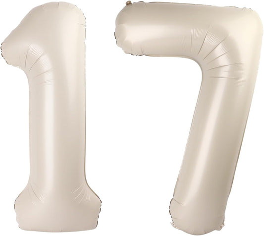 Cream White Number 17 71 Birthday Balloon 40 Inch, Digital Balloons for 17 71 Party Celebration Decorations Supplies, Mylar Foil Numbers Balloon for 17 71 Wedding Anniversary