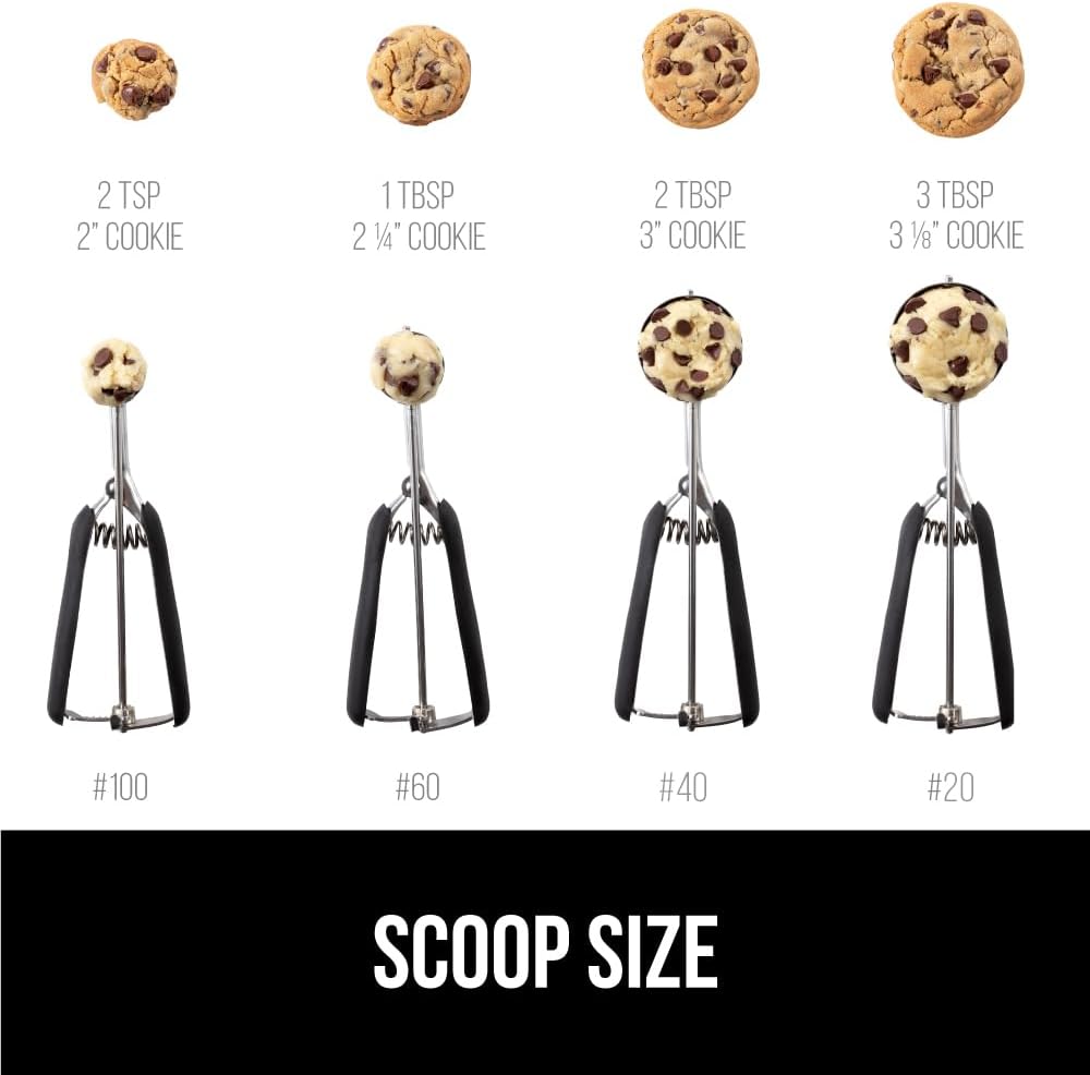GORILLA GRIP Stainless Steel Cookie Scoop for Baking, 2 TSP, Multipurpose Melon Baller, Meatball Spring Scoops, Perfect Portion Sizes, Easy Food Release, Scooper Size 100, BPA-Free Kitchen Tool, Black