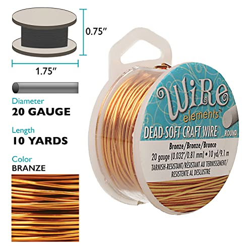 The Beadsmith Wire Elements Craft Wire – Tarnish Resistant, Soft Temper, Round, Bronze Color – 0.81mm, 20 Gauge, 10 Yard Spool – Jewelry Making, Wire Wrapping, Floral, & Other DIY Crafts