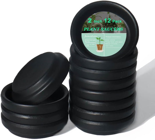 vensovo 2 Inch Black Terracotta Plant Saucer Pots Tray - 12 pcs Mini Planter Saucers for Indoor & Outdoor Plants, Small Clay Trays Perfect for 1 Inch 1.5Inch Flower Pot