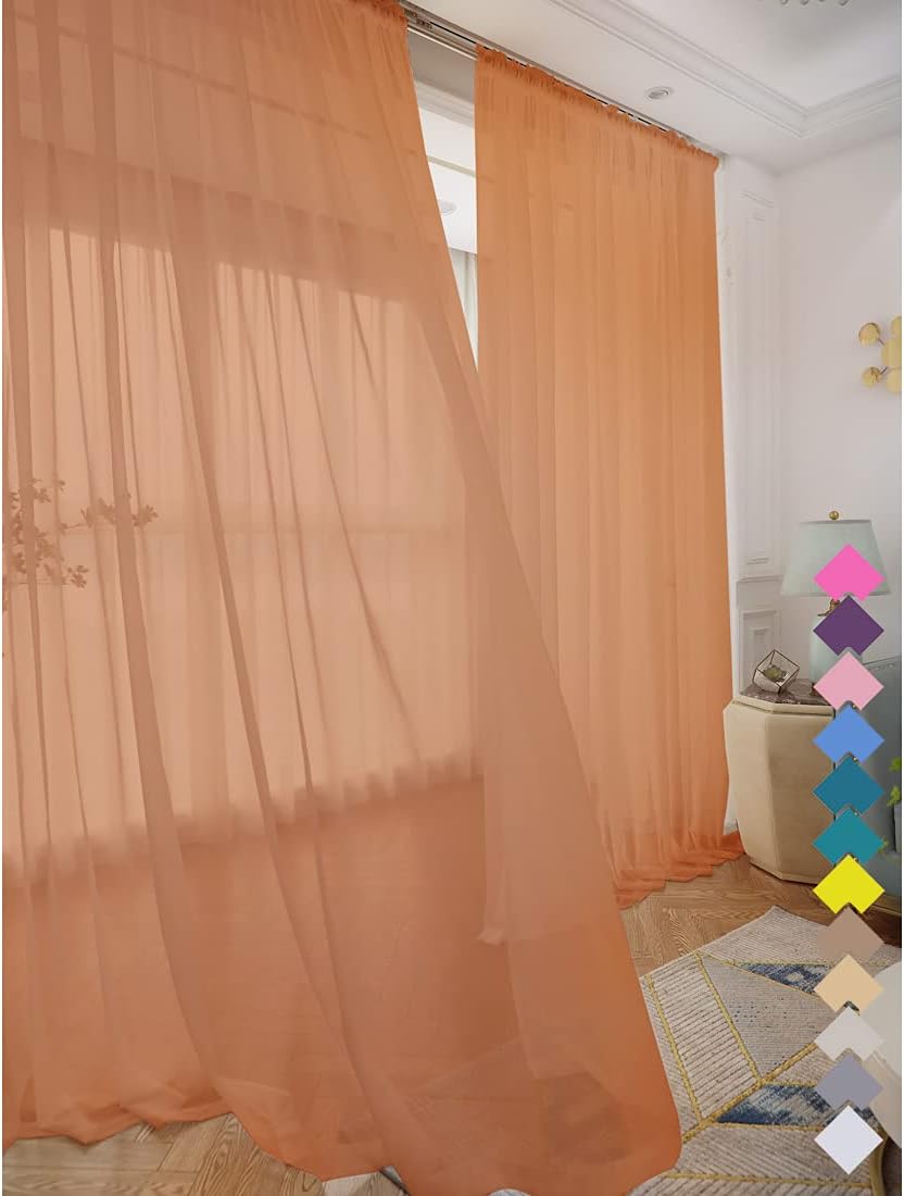 Window Brown Sheer Curtains 48 Inches Width 45 Inches Long 2 Panels Sheer Curtain Clear Curtains Basic Rod Pocket Panel for Home Living Room Bedroom Kids Room Yard Patio Parlor Sliding