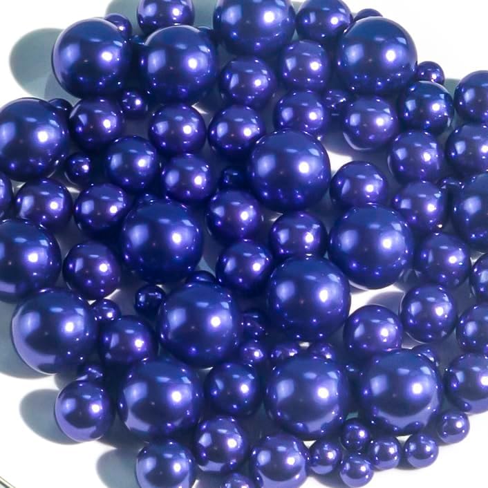 300Pcs Dark Purple Polished No Hole Faux Pearl Beads for Vase Filling Decorations, Plastic Pearls Vase Fillers, Table Scatters, Wedding Centerpiece, Home Decor, 8/14/20 mm