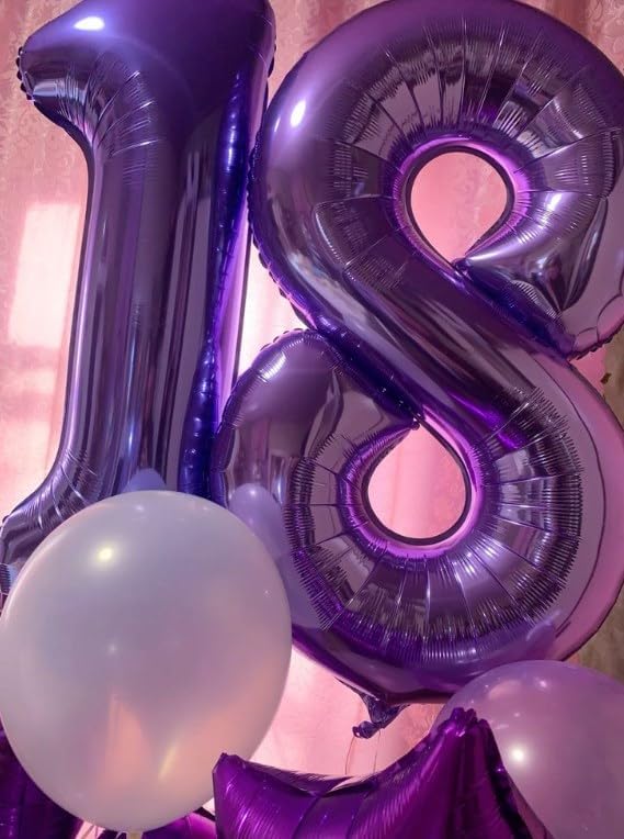 Jumbo Mylar Purple Number 4 Balloon 40 Inch, Big Number 4 Balloons Birthday Decorations, 4th Four 4 14 24 24 44 54 64 Year Old Birthday Party, Large Size Digit Numbers Balloon Supplies