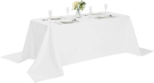 Rectangle Tablecloth 90x132 inch Washable Polyester Fabric Table Cloth for Wedding Party Dining Banquet Decoration（90x132, White）