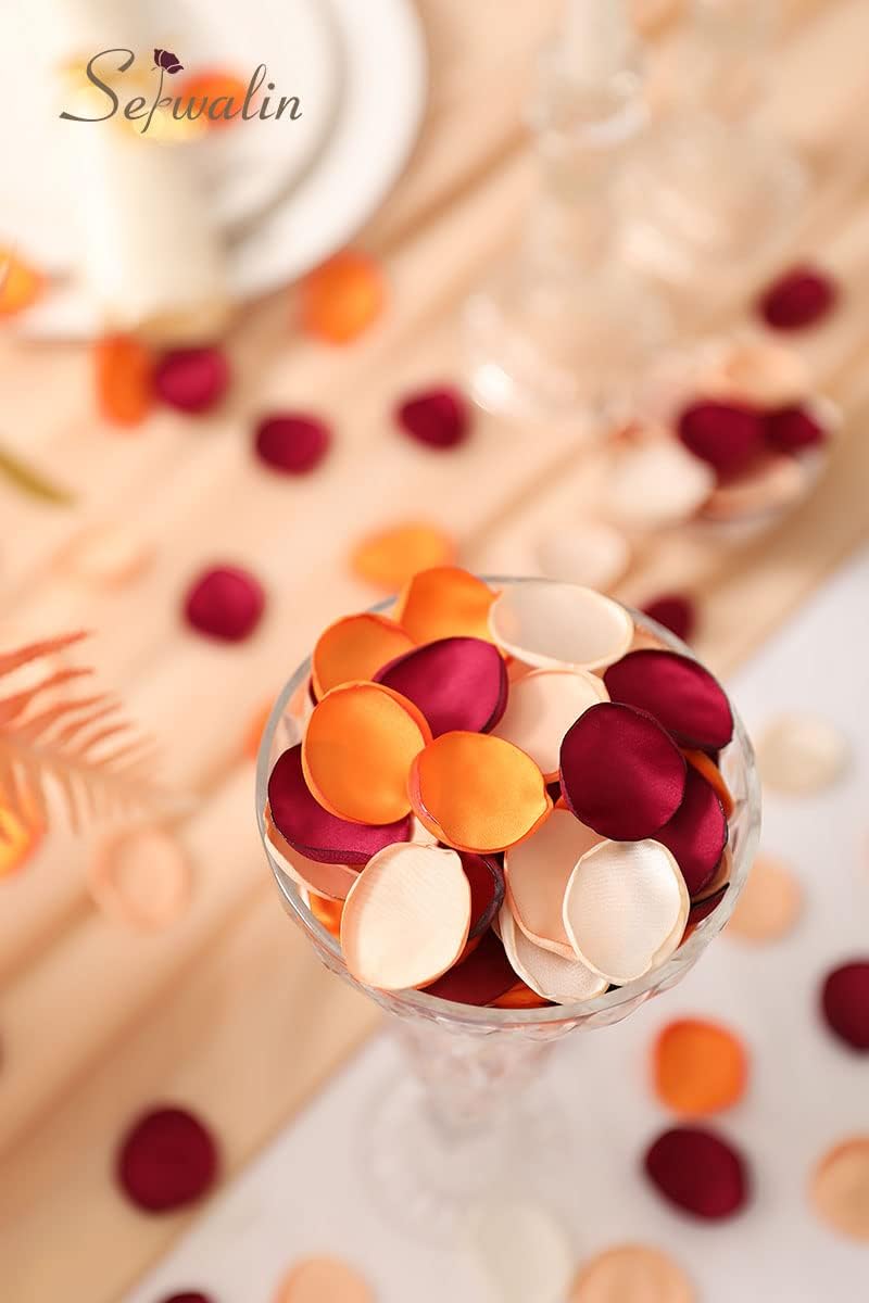 Serwalin 300Pcs Silk Rose Petals Flower Petals for Weddings Burgundy Gold White Petals Fake Orange Petals for Aisle Flower Girl Basket Bridal Shower Table Decor (4 Color Mixes)