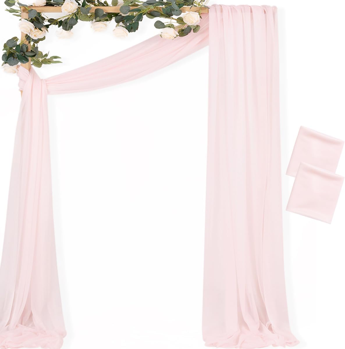 MLMC Blush Pink Wedding Arch Draping Fabric 2 Panels 29" x 20 FT Extra Long Gauze Drapes Sheer Backdrop Curtains 6.6 Yards Outdoor Drapery Panels for Wedding Baby Shower Party Ceiling Decoration