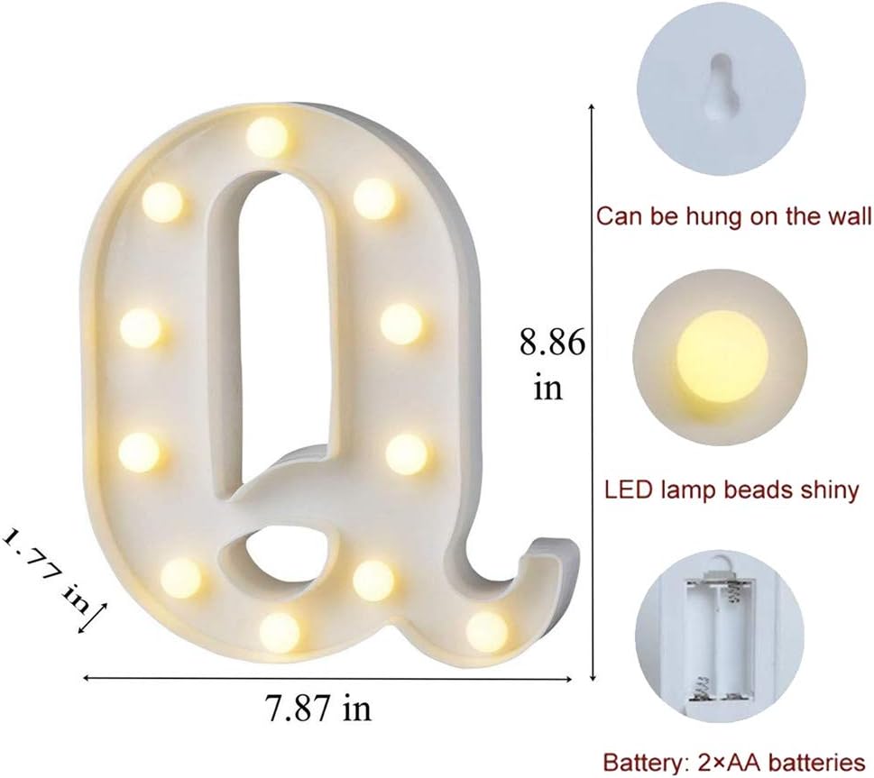 MUMUXI Marquee Light Up Letters | Large Light Up Numbers | Battery Powered and Bright with Every Letter of The Alphabet | for Wedding, Birthday, Party, Celebration, Christmas or Home Decoration (Q)