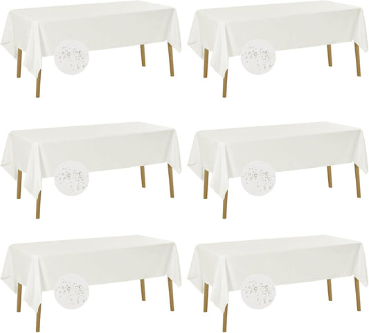 Fokitut 6 Pack Waterproof Rectangle Tablecloth, 60x120 Inch,Stain Resistant and Wrinkle Polyester Table Cloth, Fabric Table Cover for Kitchen Dining, Wedding, Party, Holiday Dinner-Ivory