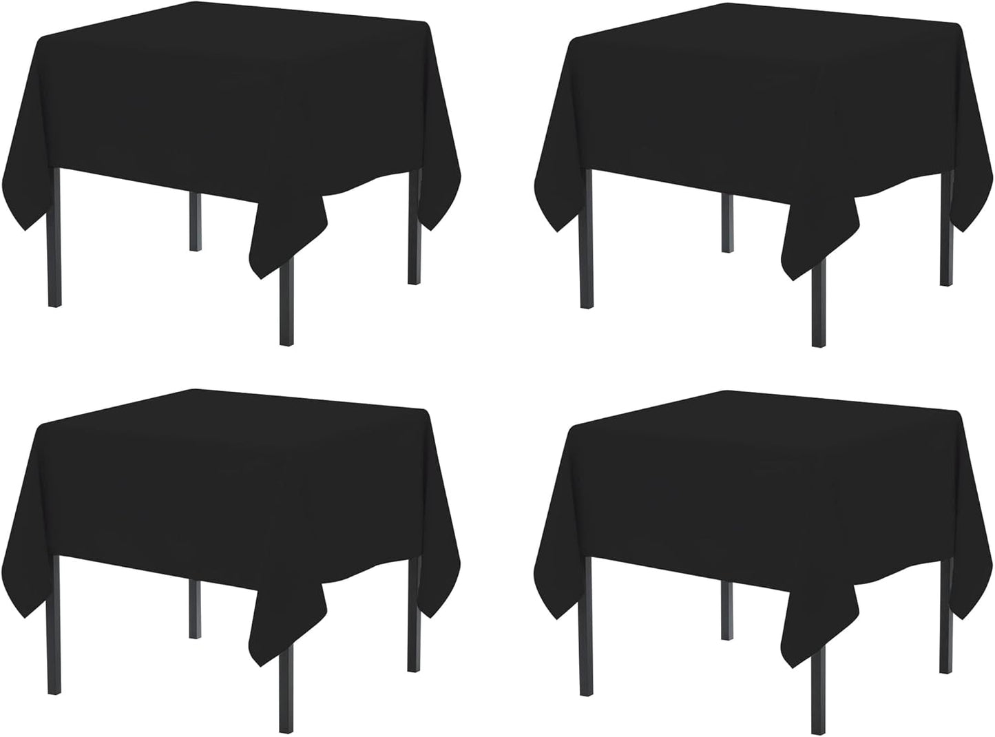 Pomp Black 52" x 52" Poplin Polyester Tablecloth (4 Pack) | Wrinkle + Stain Resistant Easy Care Premium Fabric | Fits Square or Round Table