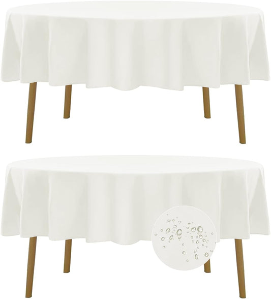 Fokitut 2 Pack Waterproof Round Tablecloth, 90 Inch, Stain Resistant and Wrinkle Polyester Table Cloth, Fabric Table Cover for Kitchen Dining, Wedding, Party, Holiday Dinner-Ivory