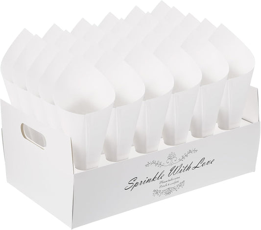 PATIKIL Wedding Confetti Cones Holder Box, 30 Holes Confetti Stand Tray Box Petals Flower Holder for Party Engagement Holiday Birthday DIY Decoration, White