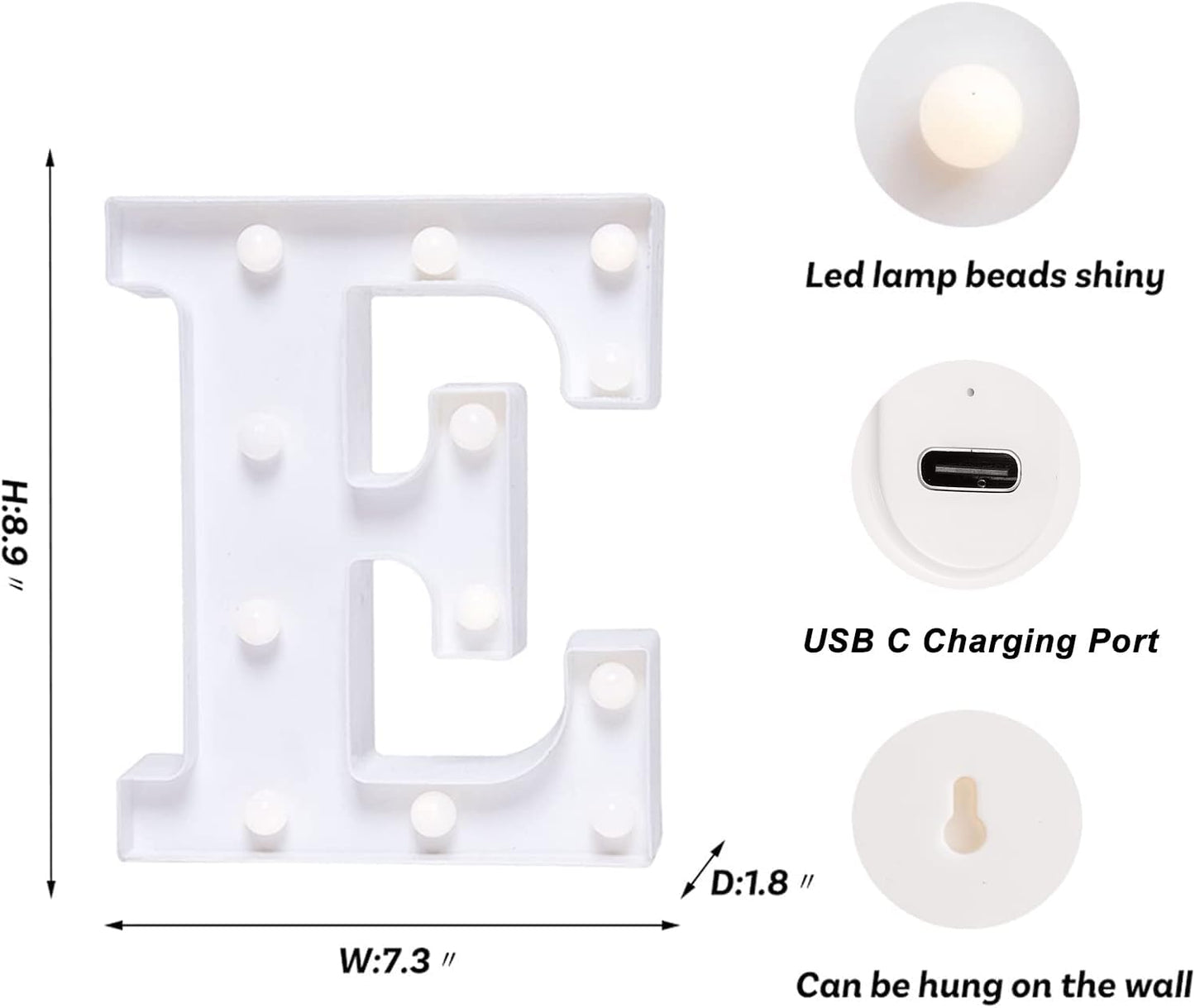 Foaky Rechargeable LED Letter Lights Sign Marquee Light Up Letters Sign for Night Light Wedding/Birthday Party Christmas Lamp Home Bar Decoration (E)