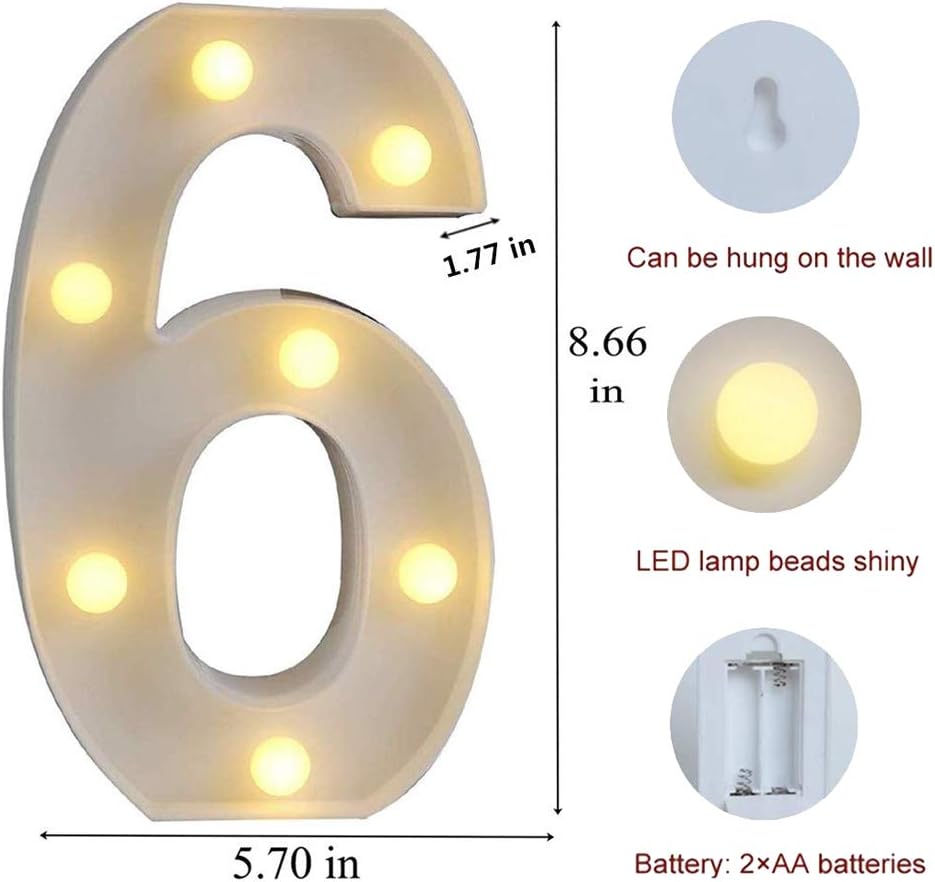 MUMUXI Marquee Light Up Letters | Large Light Up Numbers | Battery Powered and Bright with Every Letter of The Alphabet | for Wedding, Birthday, Party, Celebration, Christmas or Home Decoration (6)