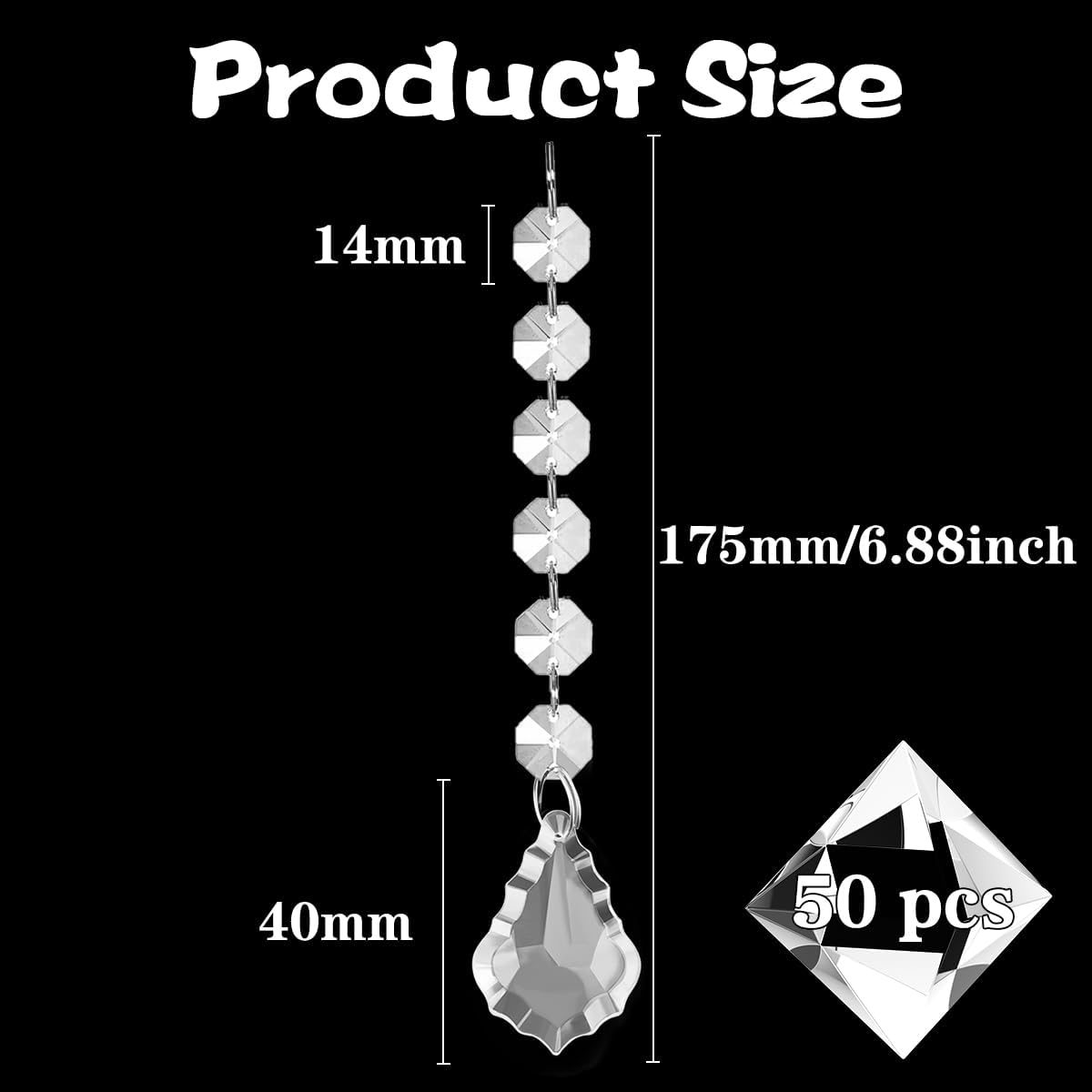 50 Pack Hanging Crystals - Clear Acrylic Prisms Pendant Ornaments for Christmas Tree, Centerpieces, Chandelier, Window & Home Decor, Ideal for Weddings, Parties Decorations (Maple Leaf)