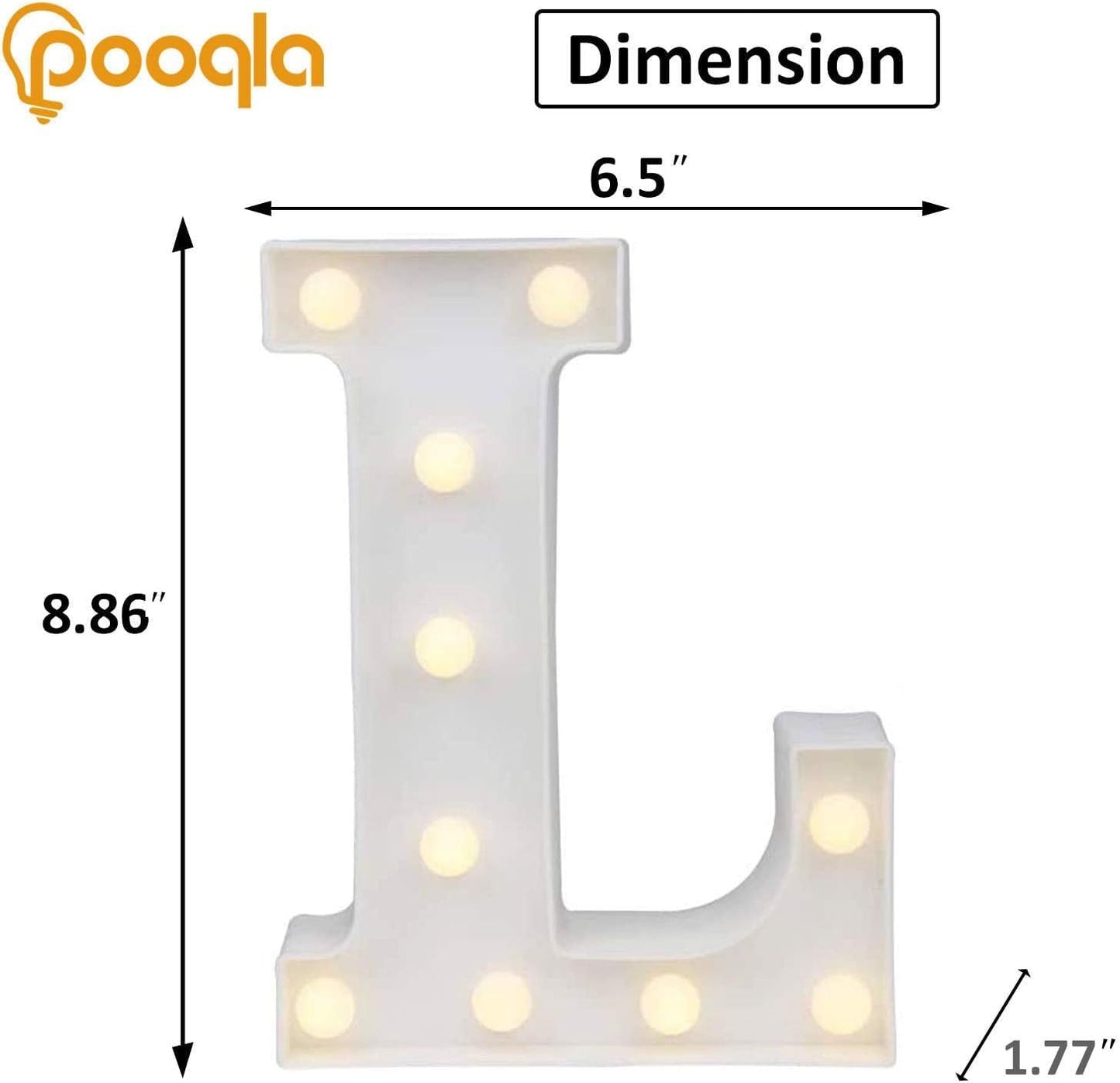 Pooqla LED Marquee Letter Lights, Warm White and Cool White Decorative Lighted Letters, Light Up Alphabet Letters for Boys Girls, Party, Wedding, Bar, Night Light, Birthday Decoration, Letter L