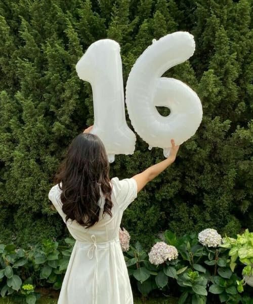 White 40 Inch Mylar Foil Number 6 Balloon, Birthday Digital Balloons for 6 16 Boy Girl Party Decorations Supplies, White Big Helium Balloon Numbers for 26 36 46 60 Men Women Anniversary