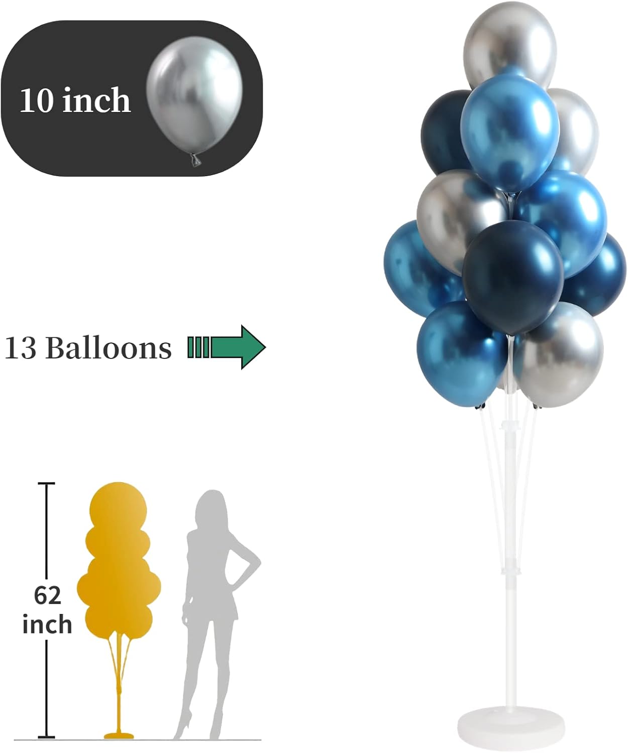 Balloon Column Kit for Floor- Set of 2,Balloon Columns with Stand, Base and Pole,Balloon Tower Backdrop Decoration for Wedding, Baby Shower, Birthday Party, or Bachelorette Parties (BLUE SILVER)