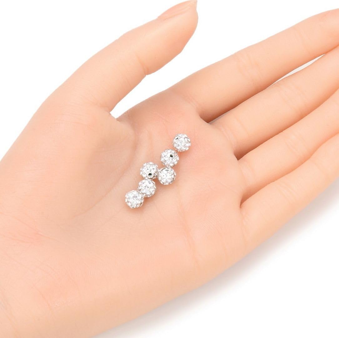 25pcs Adabele Grade A Suncatcher Crystal Rhinestone Pave Loose Beads 6mm Clear White Polymer Clay Disco Ball Spacers Compatible with Shamballa All Craft Jewelry Making DB6-1