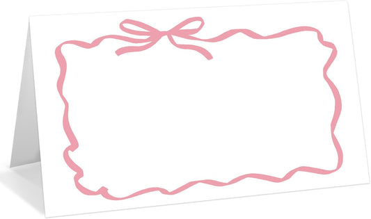 25 Pack Pink Bow Wave Place Cards, Editable Name Cards for Table Setting, Tent Cards Food Label for Dinner Party, Bridal Shower, Wedding, Baby Shower and Events -T14