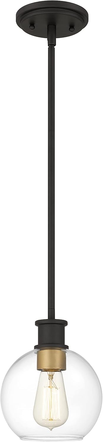 Black and Gold Pendant Light, Modern Globe Pendant Light, Island Pendant Lights with 6.5 inch Clear Globe Glass Shade for Kitchen Island, Hallway, Entryway, Dining Room, Bedroom