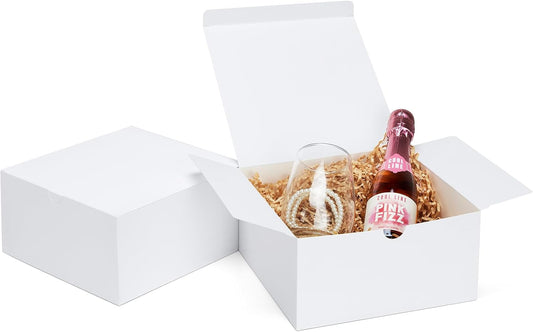 Eupako White Gift Boxes 8x8x4 10 Pack, Kraft Paper Gift Boxes with Lids for Bridesmaid Proposal Gifts, Wedding, Birthday, Crafting, Graduation, Holiday, Christmas