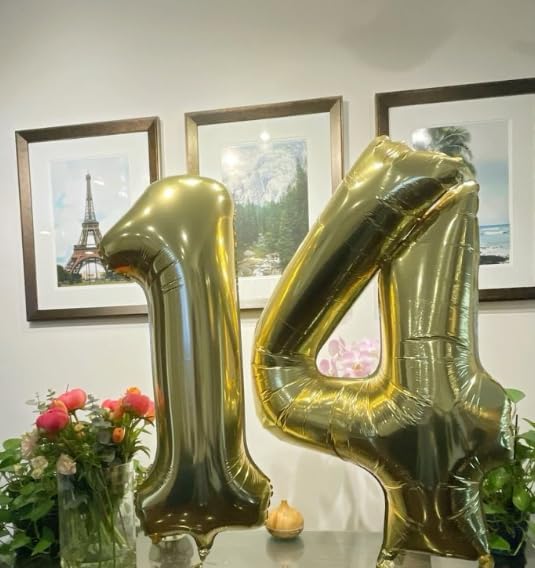 40 Inch Light Gold Large Number 4 Birthday Balloon, Giant Number Four 14 24 34 40 44 Balloons, Champagne Gold Foil Mylar Big Balloons for Anniversary Graduation Supplies Decorations
