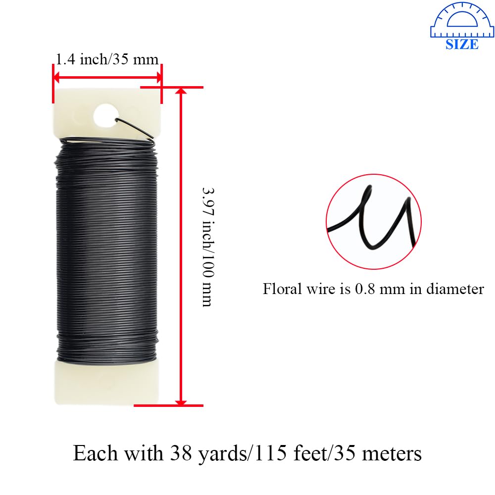 HAHIYO 22Gauge Black 3Roll Total 115Yards(345Feet) Metal Floral Wire Flexible Paddle Wire for Crafts Christmas Wreaths Tree Flower Arrangement Bouquet Wrapping Wedding DIY
