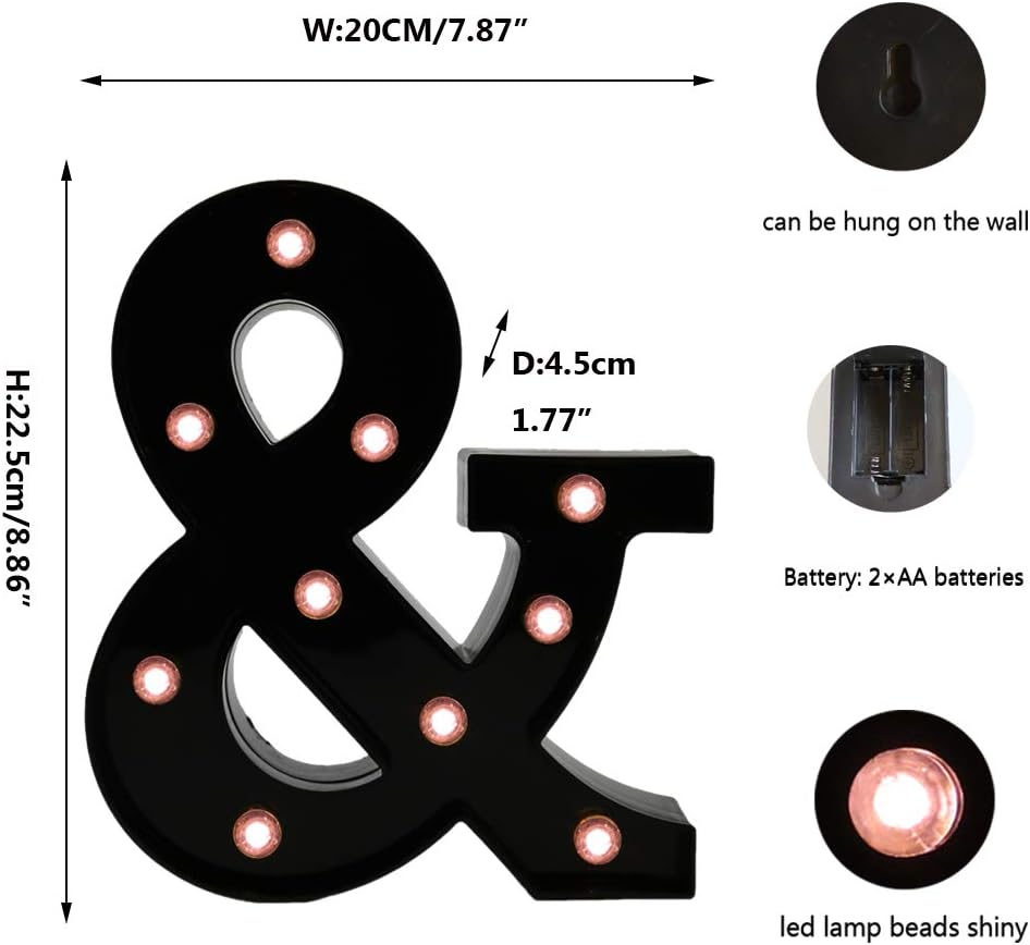 Light Up Black Alphabet Marquee Letters Sign LED Marquee Number Lights Sign for Night Light Home Bar Christmas Lamp Birthday Party Wedding Decoration &