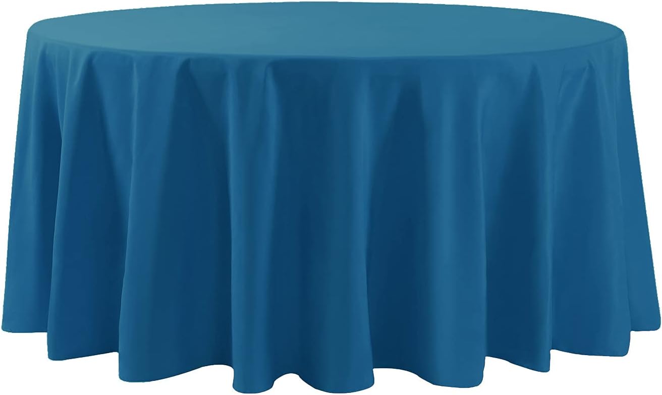 108 inch Round Tablecloth Washable Polyester Table Cloth Decorative Table Cover for Wedding Party Dining Banquet（108 inch, Mediterranean Blue）