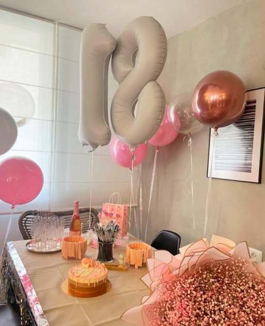 Cream White Foil Number 8 Balloon 40 Inch, Helium Mylar Eight Number 8 18 28 38 48 58 80 88 Birthday Balloons, 8th Cream White Women Men Wedding Anniversary, Graduations Party Supplies