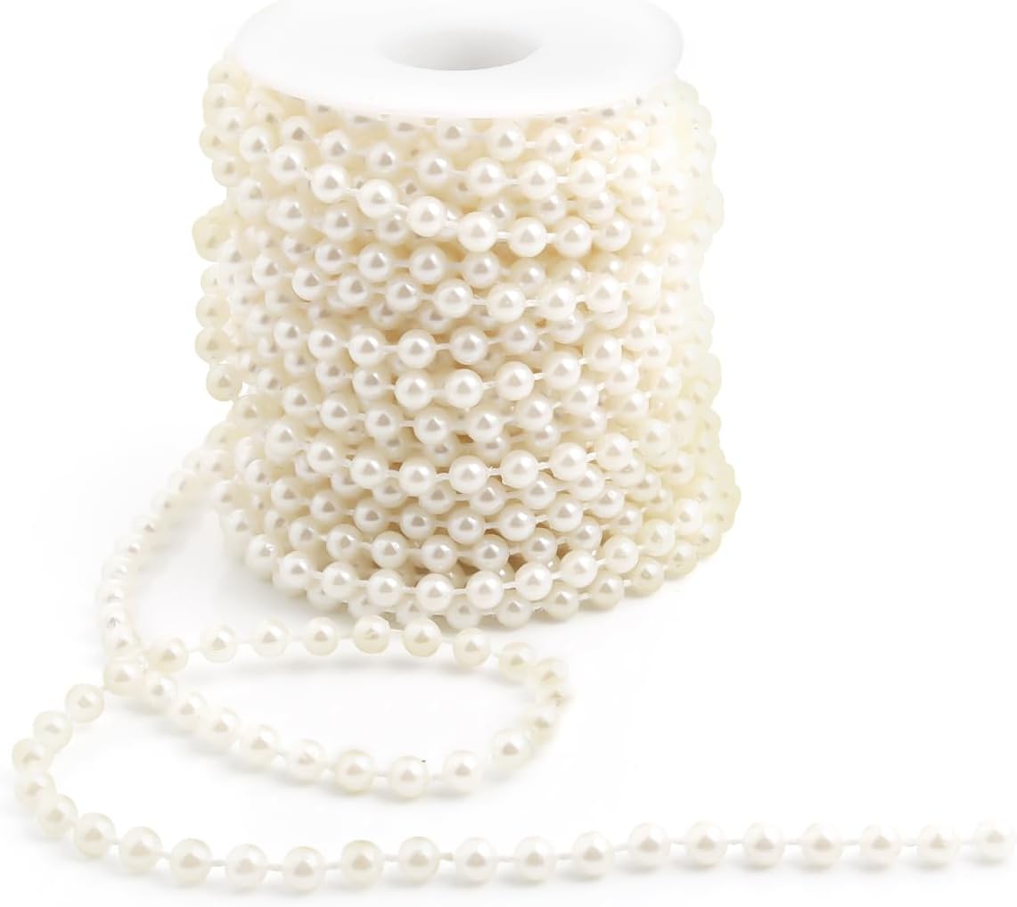Pearls String Beads 33 Feet Crafts Faux Pearl Roll for Christmas Garland Flowers Wedding Party Jewelry Decoration(5mm Ivory)