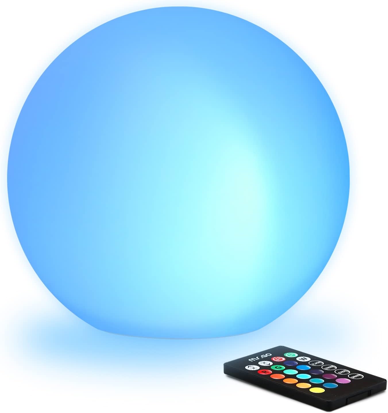 Mr.Go 8-inch Ultra-Fun LED Glowing Ball Light w/Remote, RGB Color Changing Globe Mood Lamp, 16 Colors 8 Brightness 4 Lighting Modes, Waterproof, Rechargeable & AC Adapter Power, Stunning Light Orb