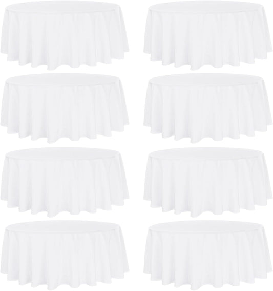 8 Pack Premium Round Tablecloth 120 Inch Round Table Covers Washable Polyester Fabric Round Table Clothes for Wedding Party Reception Banquet Buffet Restaurant (White, 120 Inch)