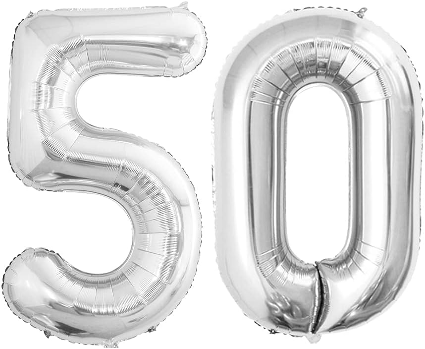 GOER Number 50 Balloons for 50th Birthday Party Decorations,42 Inch Jumbo Foil Helium Balloons for 50th Anniversary (Silver)